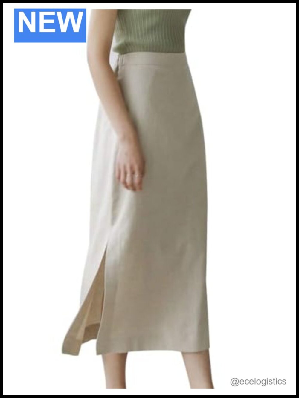 High Waisted Straight Cotton Linen Long Skirt with Slit